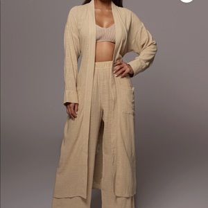 JluxLabel Beige Zen Linen Kimono Pants and Jacket Set
